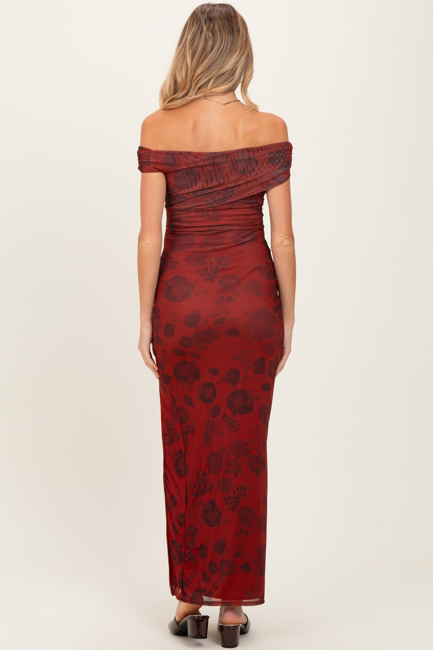 Burgundy Floral One Shoulder Maternity Maxi Dress