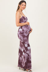 Purple Floral Mesh Sleeveless Cutout Maternity Maxi Dress
