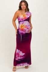 Plum Floral One Shoulder Maternity Maxi Dress