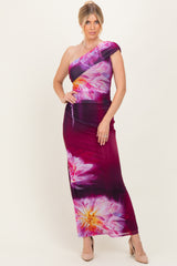 Plum Floral One Shoulder Maxi Dress