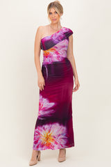 Plum Floral One Shoulder Maternity Maxi Dress