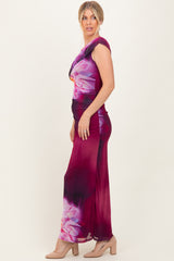 Plum Floral One Shoulder Maxi Dress