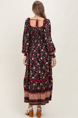 Navy Floral Border Print Long Sleeve Maternity Maxi Dress