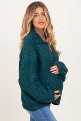 Forest Green Collared Cable Knit Maternity Sweater