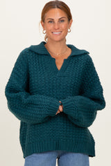 Forest Green Collared Cable Knit Maternity Sweater
