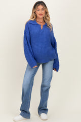 Royal Blue Collared Cable Knit Maternity Sweater