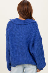 Royal Blue Collared Cable Knit Sweater