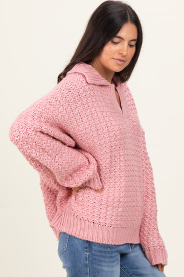 Mauve Collared Cable Knit Sweater