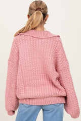 Mauve Collared Cable Knit Maternity Sweater