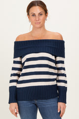 Navy Striped Off Shoulder Maternity Sweater