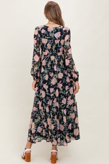 Navy Floral Chiffon Bow Tie Front Maternity Maxi Dress