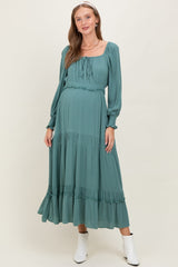 Teal Square Neck Long Sleeve Maternity Maxi Dress