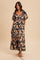 Navy Floral Tiered Puff Sleeve Maxi Dress