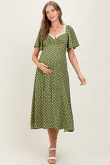 Olive Polka Dot Lace Trim Maternity Maxi Dress