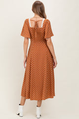 Camel Polka Dot Lace Trim Maternity Maxi Dress