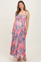 Coral Floral Strappy Back Maternity Maxi Dress