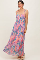 Coral Floral Strappy Back Maxi Dress