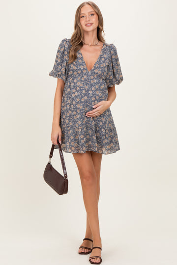 Jade Floral V-Neck Maternity Mini Dress