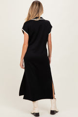 Black Collared Stitch Detail Short Sleeve Maternity Midi Dress