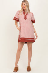 Rust Striped Contrast Border Mini Dress