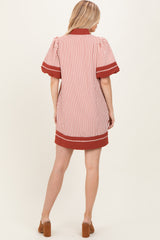 Rust Striped Contrast Border Mini Dress