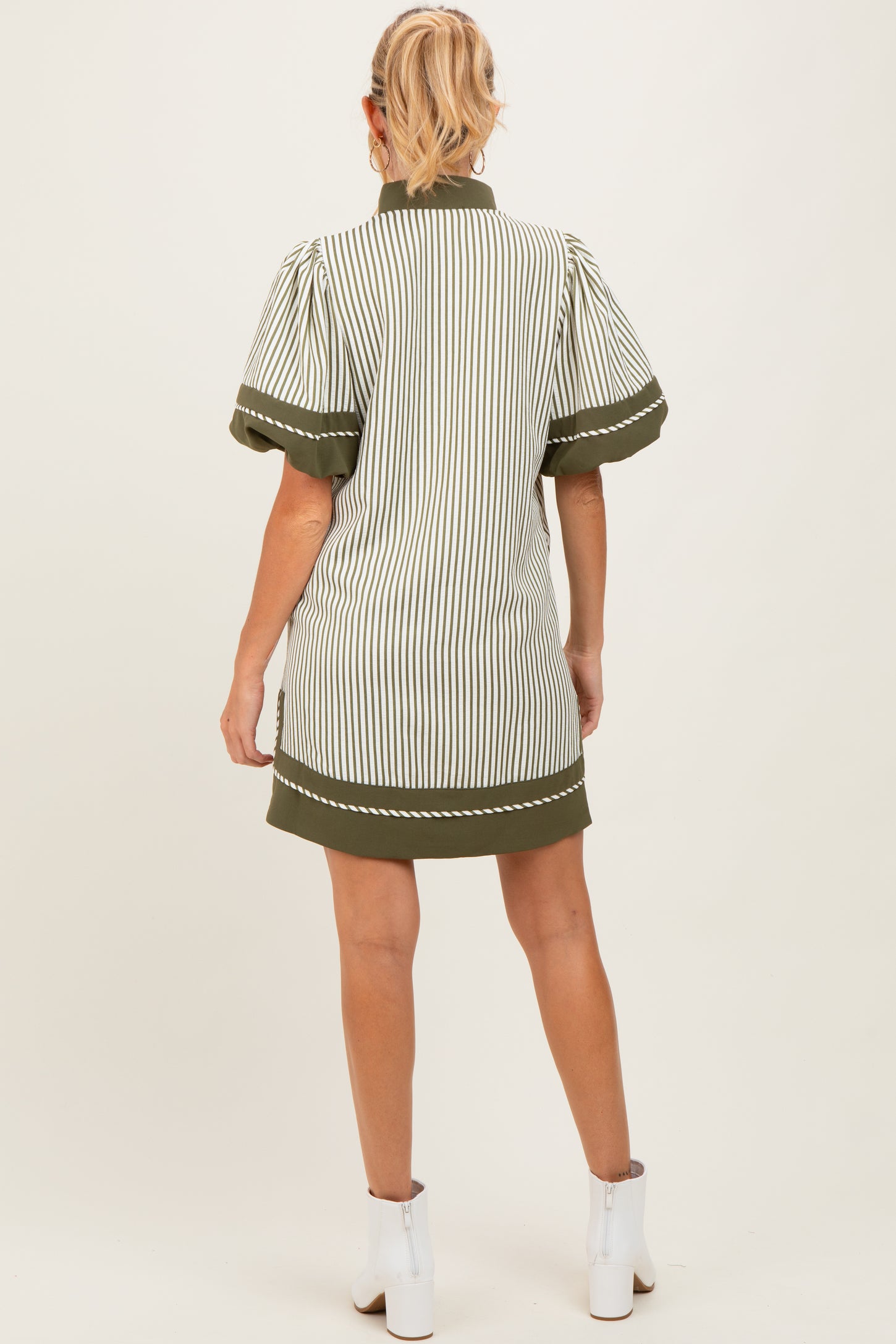 Olive Striped Contrast Border Maternity Mini Dress