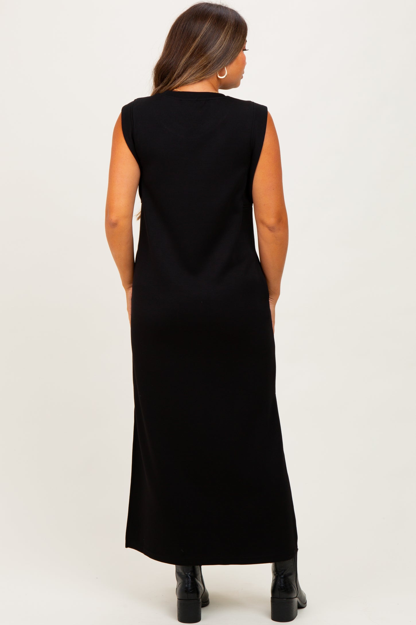 Black Sleeveless Side Slit Maternity Midi Dress