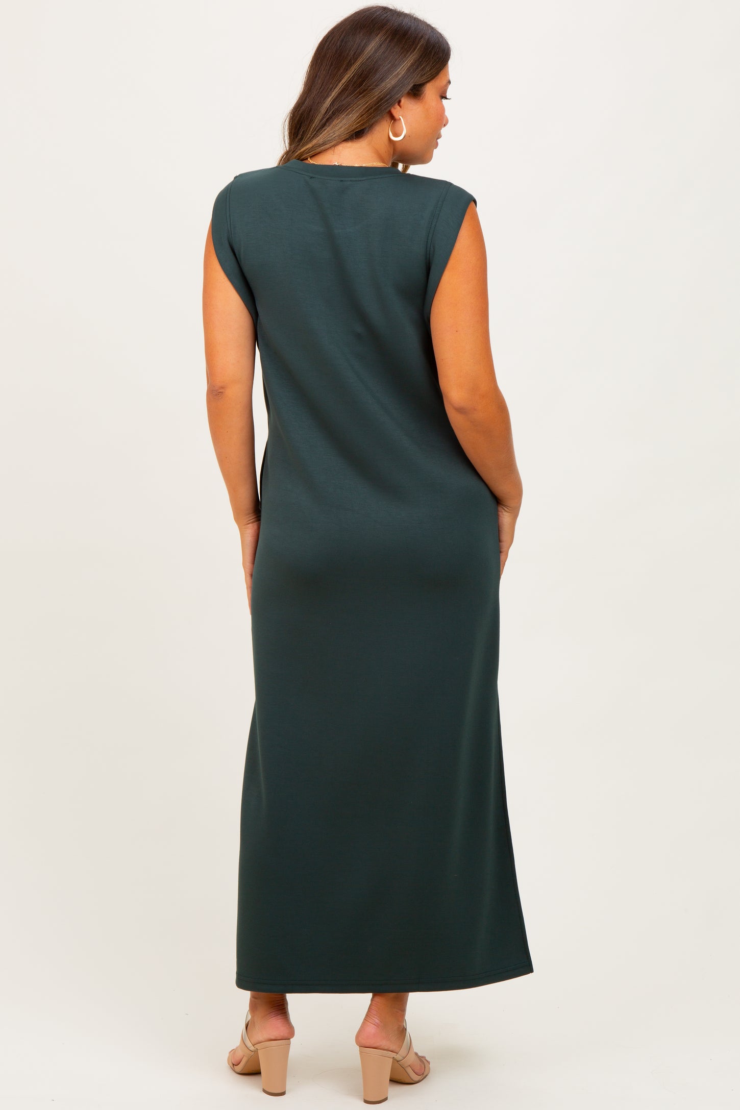 Forest Green Sleeveless Side Slit Maternity Midi Dress
