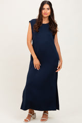 Navy Sleeveless Side Slit Maternity Midi Dress