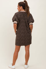 Mocha Animal Print Quarter Zip Puff Sleeve Maternity Mini Dress