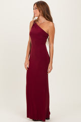Burgundy Double Strap One Shoulder Maxi Dress
