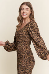 Brown Leopard Print Bodycon Midi Dress