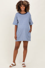 Blue Stripe Knit Short Sleeve Maternity T-Shirt Dress