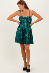 Forest Green Bow Front Sleeveless Sequin Mini Dress