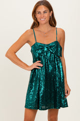 Forest Green Bow Front Sleeveless Sequin Mini Dress