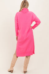 Pink Turtleneck Chunky Knit Midi Sweater Dress