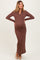 Brown Textured Rib Quarter Zip Maternity Maxi Dress