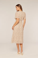 Ivory Floral Plisse Chiffon Midi Dress