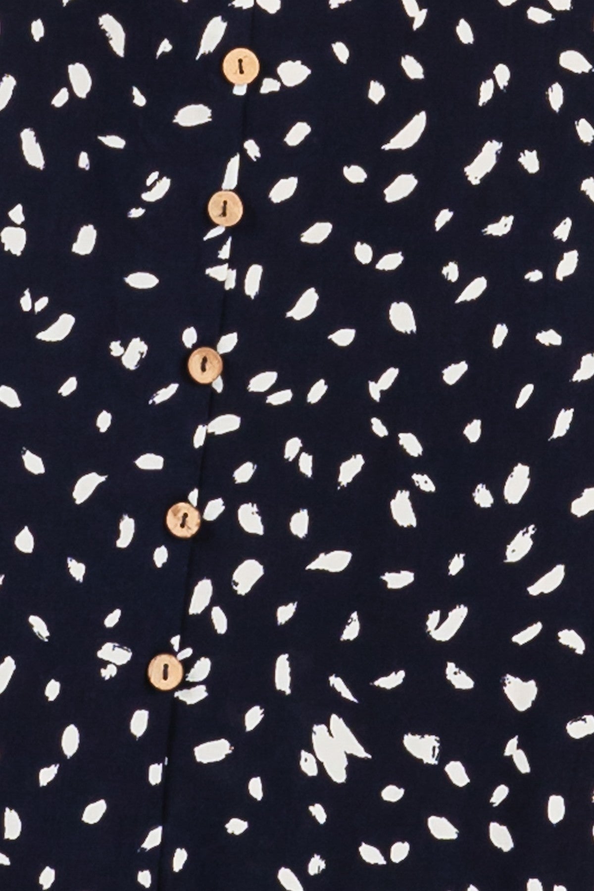 Navy Printed Button Accent Flutter Sleeve Midi Dress