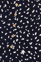Navy Printed Button Accent Flutter Sleeve Midi Dress