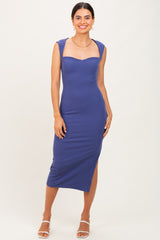Light Navy Cutout Fitted Midi Dress