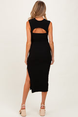 Black Cutout Fitted Maternity Midi Dress