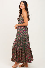 Olive Twist Front Tiered Midi Dress