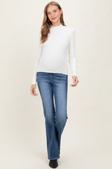Ivory Lettuce Edge Mock Neck Long Sleeve Rib Maternity Top
