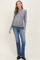 Gray Lettuce Edge Mock Neck Long Sleeve Rib Maternity Top