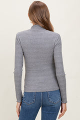 Gray Lettuce Edge Mock Neck Long Sleeve Rib Maternity Top