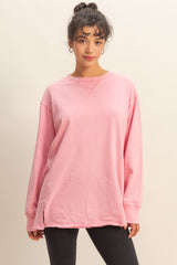 Pink Mineral Washed Drop Shoulder Long Sleeve Top