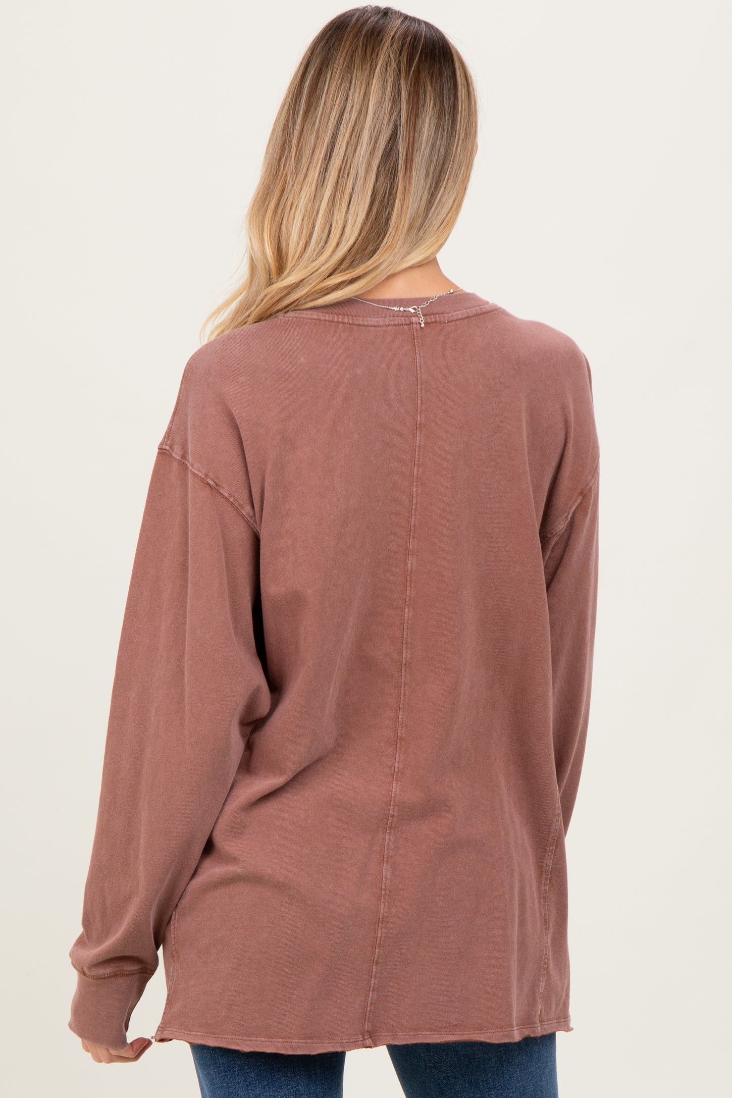 Camel Mineral Washed Drop Shoulder Long Sleeve Maternity Top