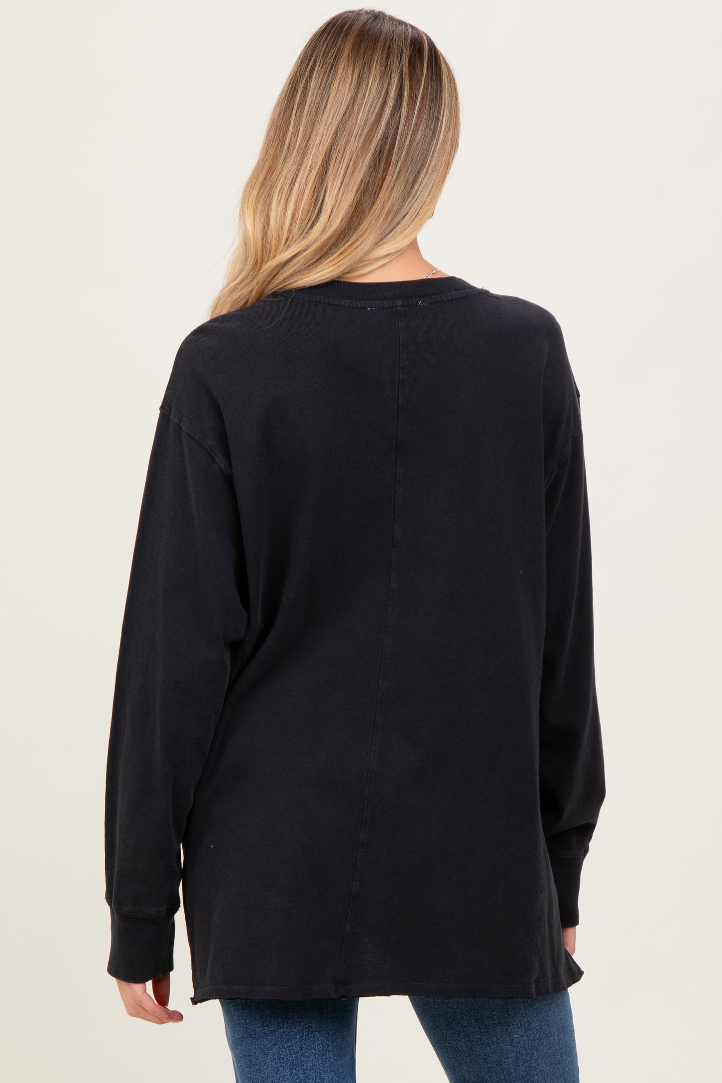 Black Mineral Washed Drop Shoulder Long Sleeve Maternity Top