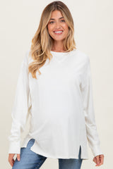 Cream Mineral Washed Drop Shoulder Long Sleeve Maternity Top